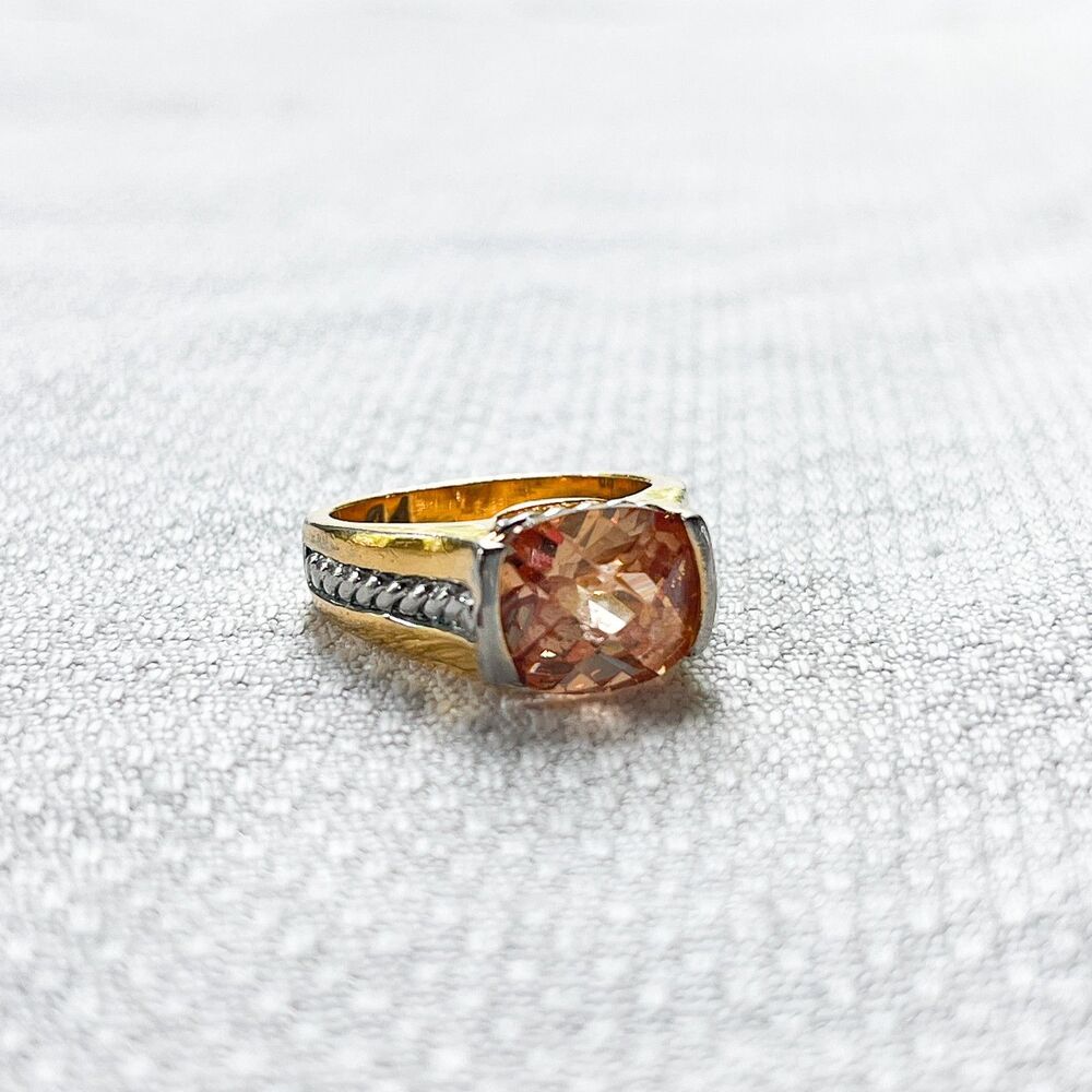 Premier Designs Topaz & Gold & Silver-Tone Cocktail Ring - Estate Jewelry - Sz 6